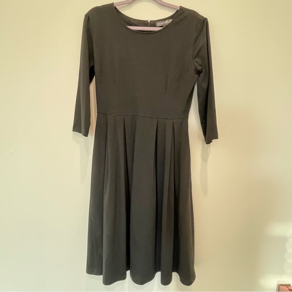 Black Vintage Patchwork Pockets Puffy Swing Casual Party Dress - L